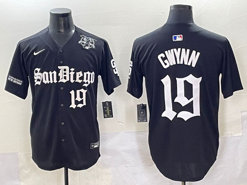 Men 2025 San Diego Padres #19 Gwynn Black Five generations Joint Name Nike MLB Jersey style 13->san diego padres->MLB Jersey
